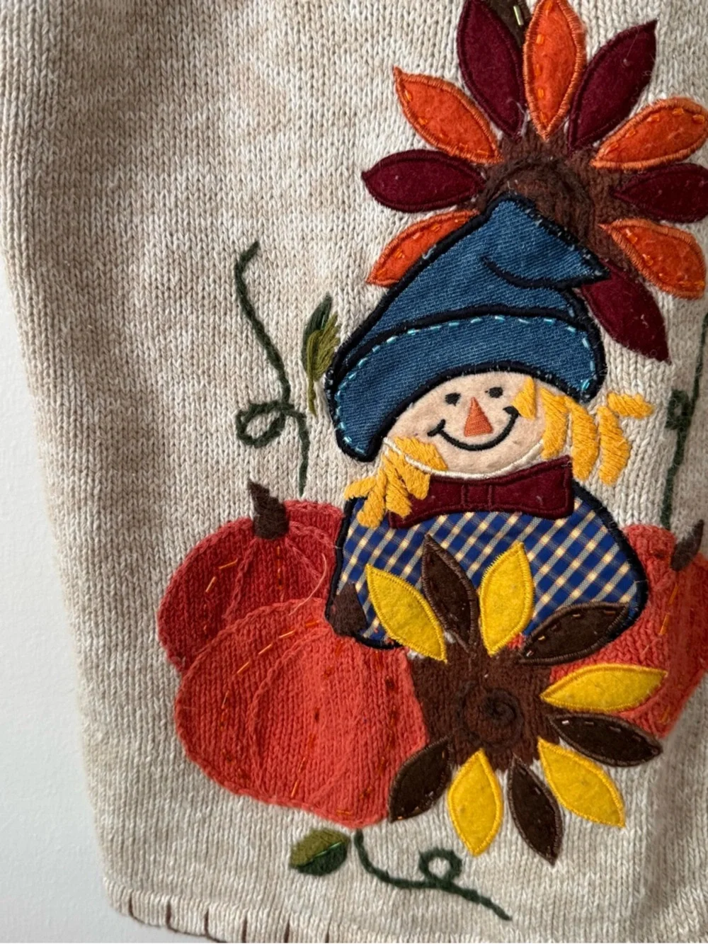 Vintage 90s Bobbie Brooks Vest L/XL Fall Pumpkin Patch Embroidery Beaded Fun